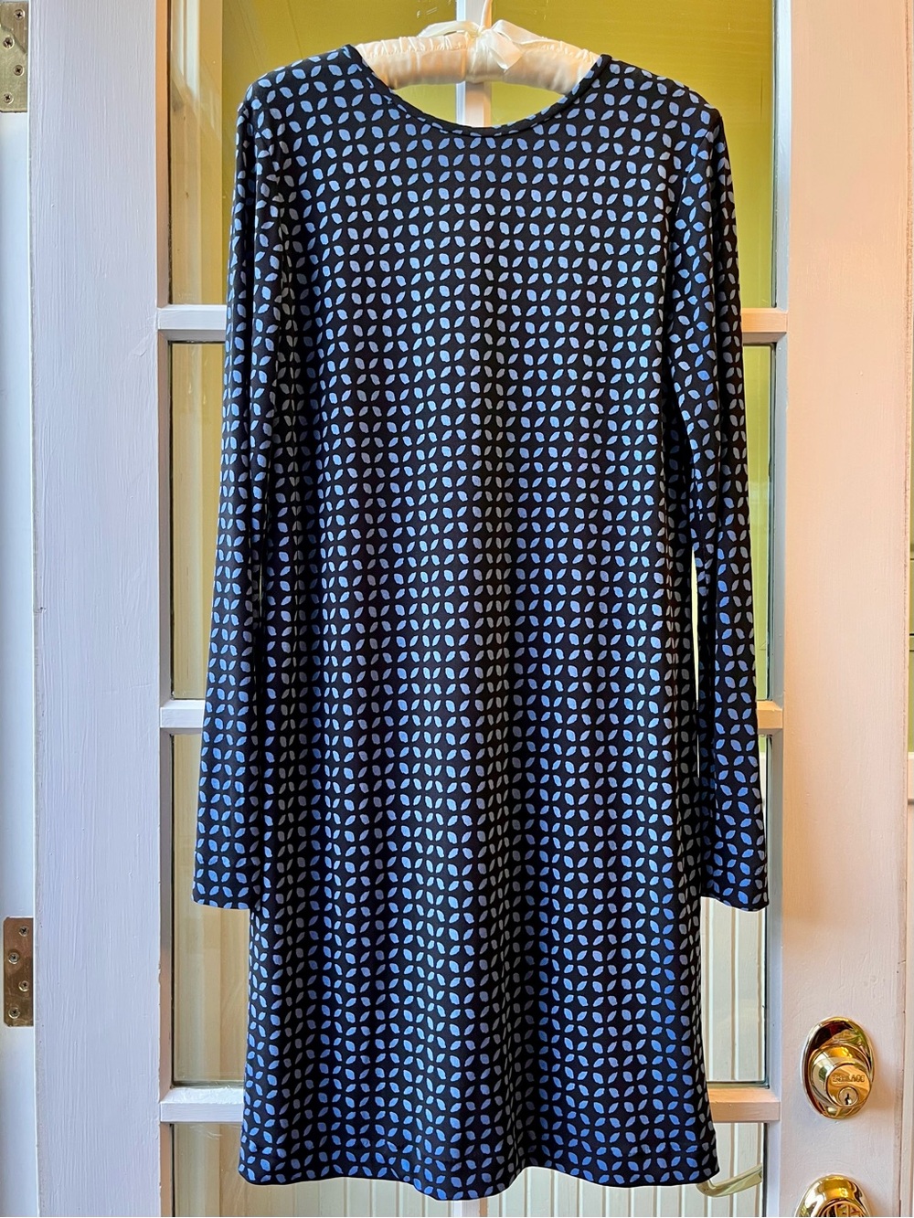 Tibi Long Sleeve Navy Blue Printed A-Line Dress